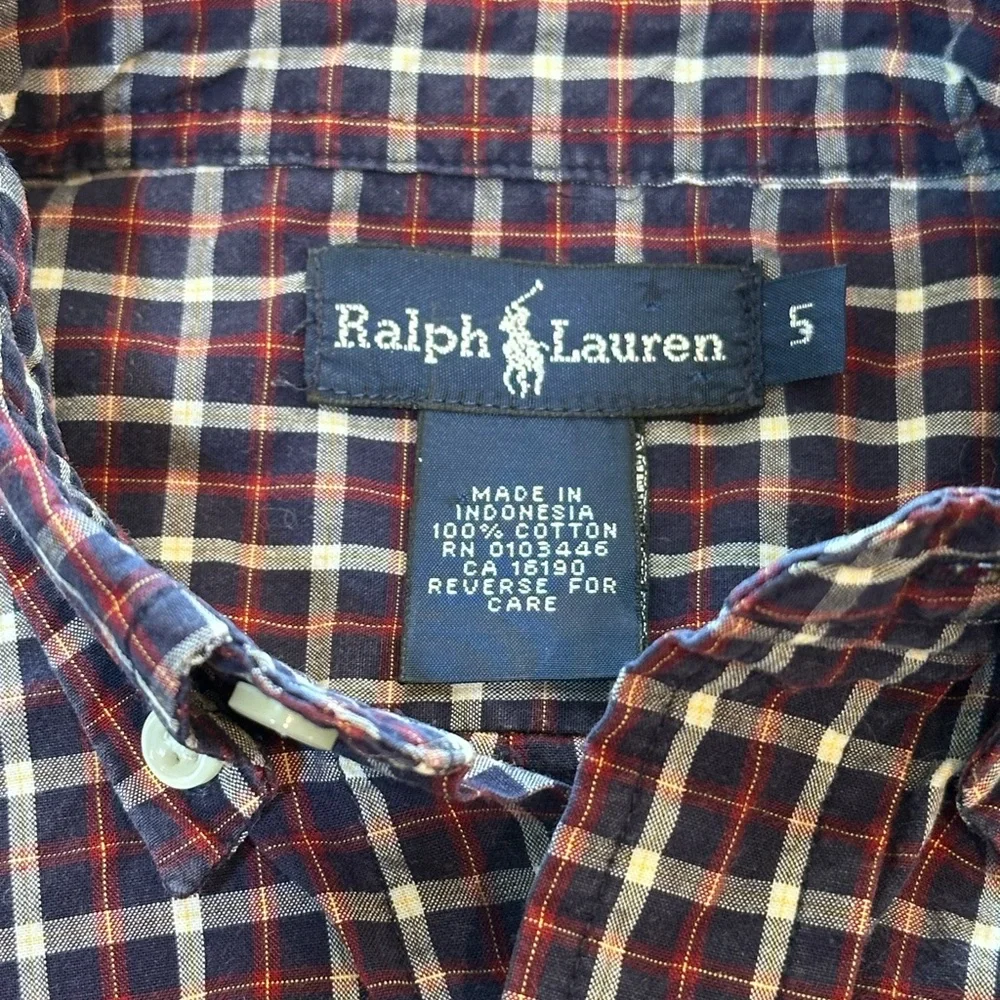 Polo Ralph Lauren Boys Classic Plaid Button Down Long Sleeve Shirt Navy/Red Sz 5